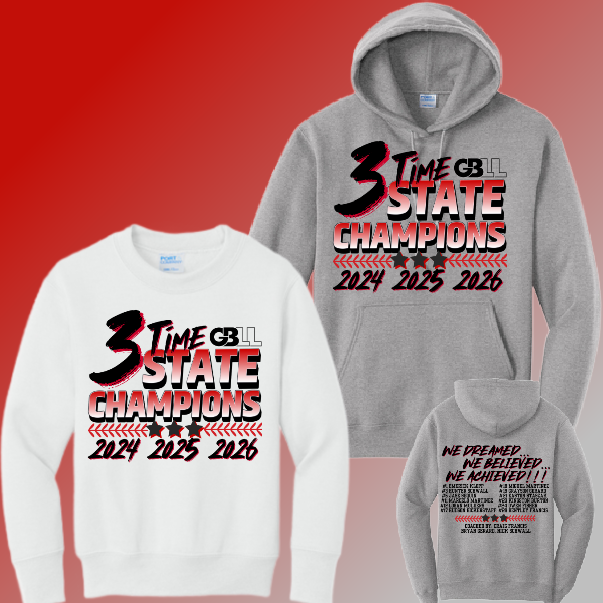 GBLL 2026 3X State Champs - Basic Sweatshirt (Youth & Adult)