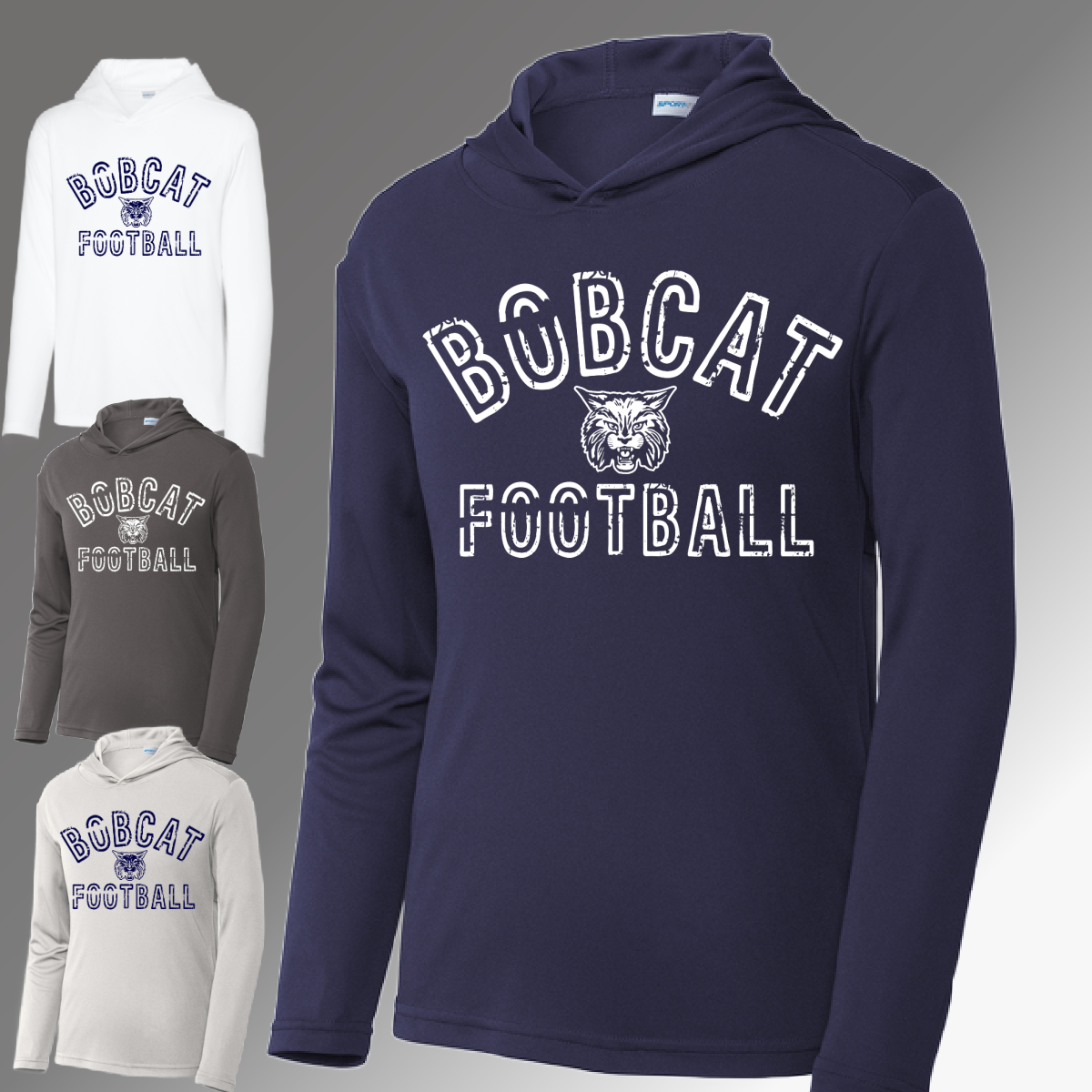 Bobcat Football - Long Sleeve Hooded Performance Tee (Youth & Adult)