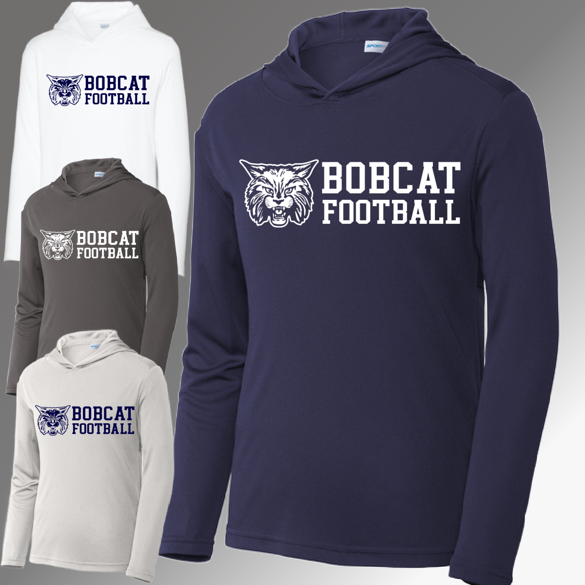 Bobcat Football - Long Sleeve Hooded Performance Tee (Youth & Adult)