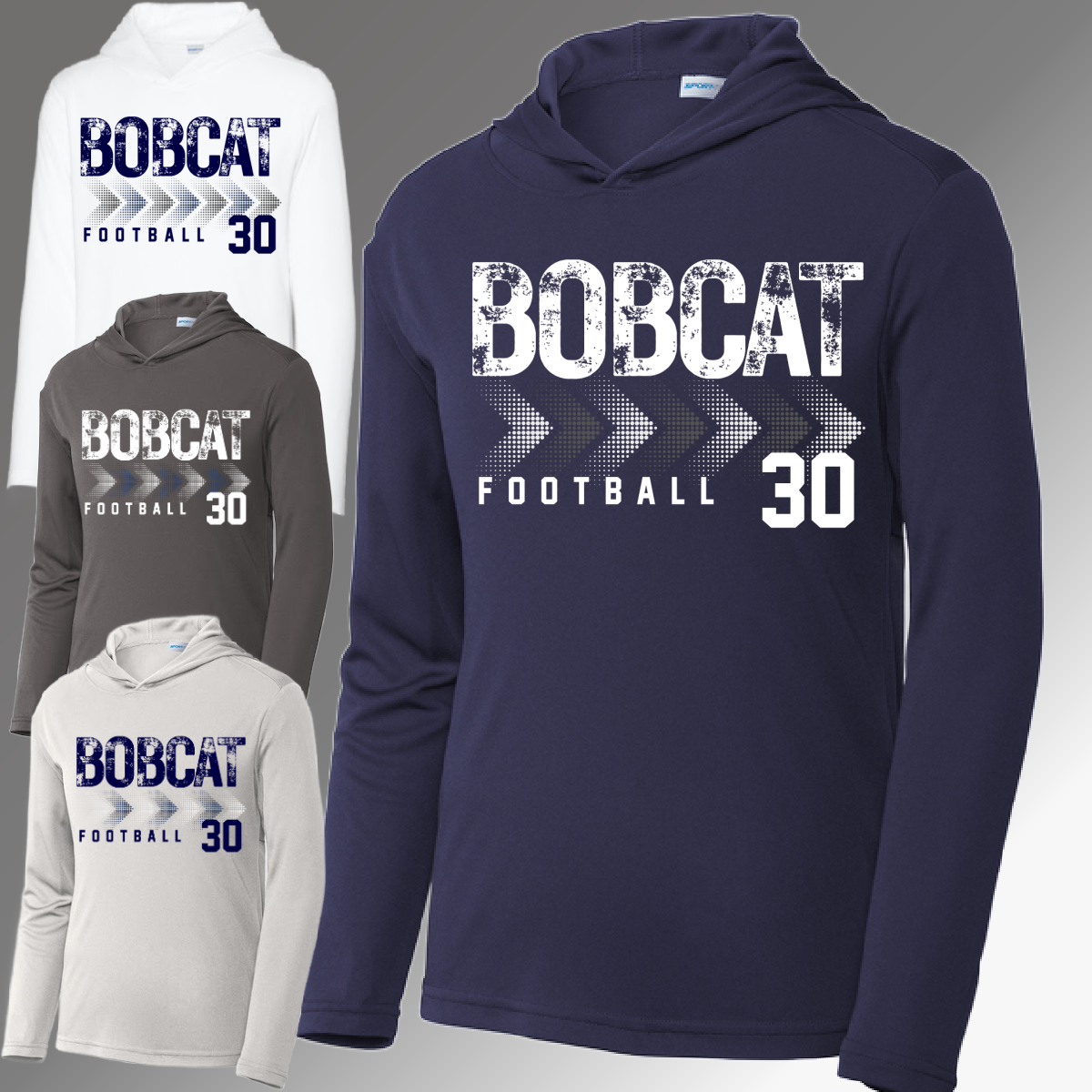 Bobcat Football - Long Sleeve Hooded Performance Tee (Youth & Adult)