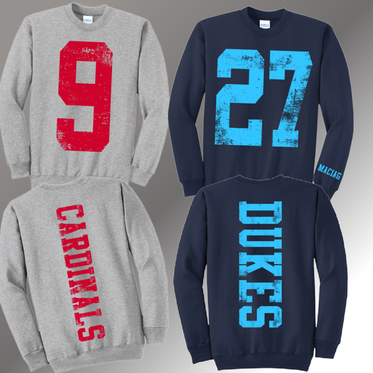 Oversized Number ANY TEAM/ANY COLOR - Basic Sweatshirt (Youth & Adult)