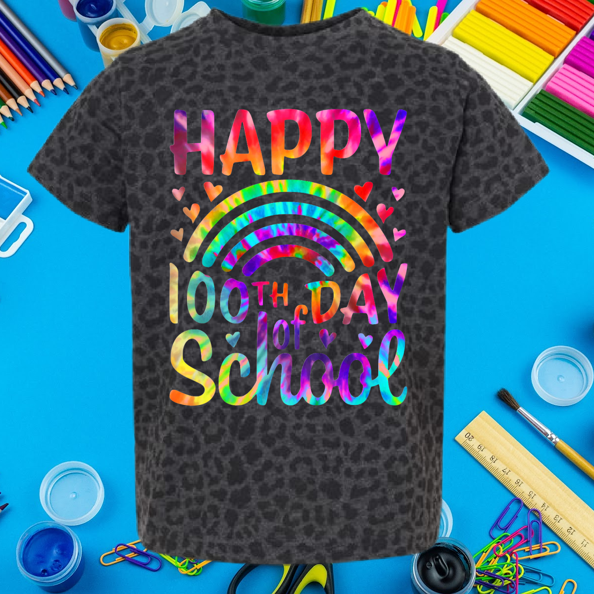 Happy 100th Day of School (Tie Dye Print on Leopard) - Youth