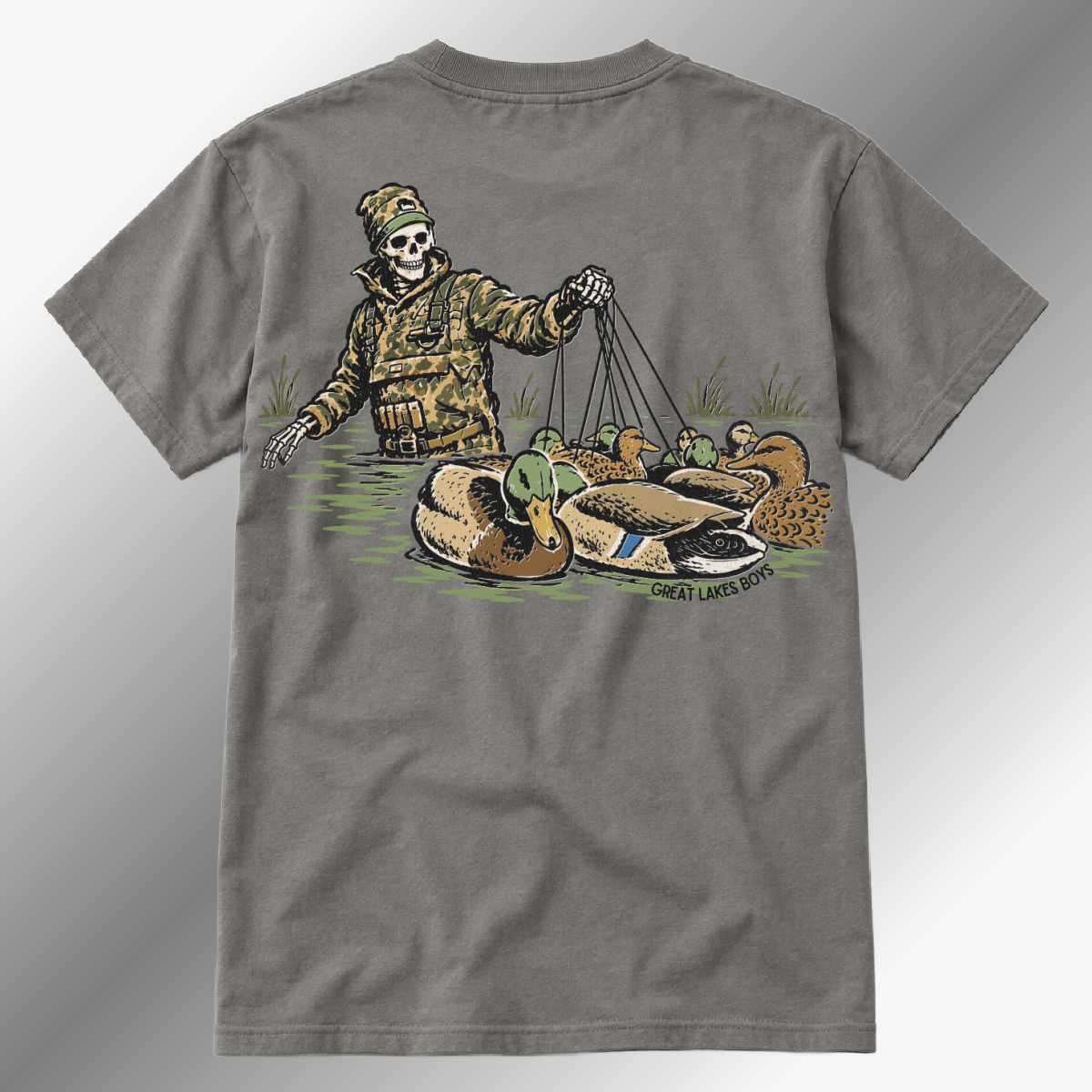 Great Lakes Boys - Duck Hunting Skeleton Beach Wash Tee - Pewter (Youth & Adult)