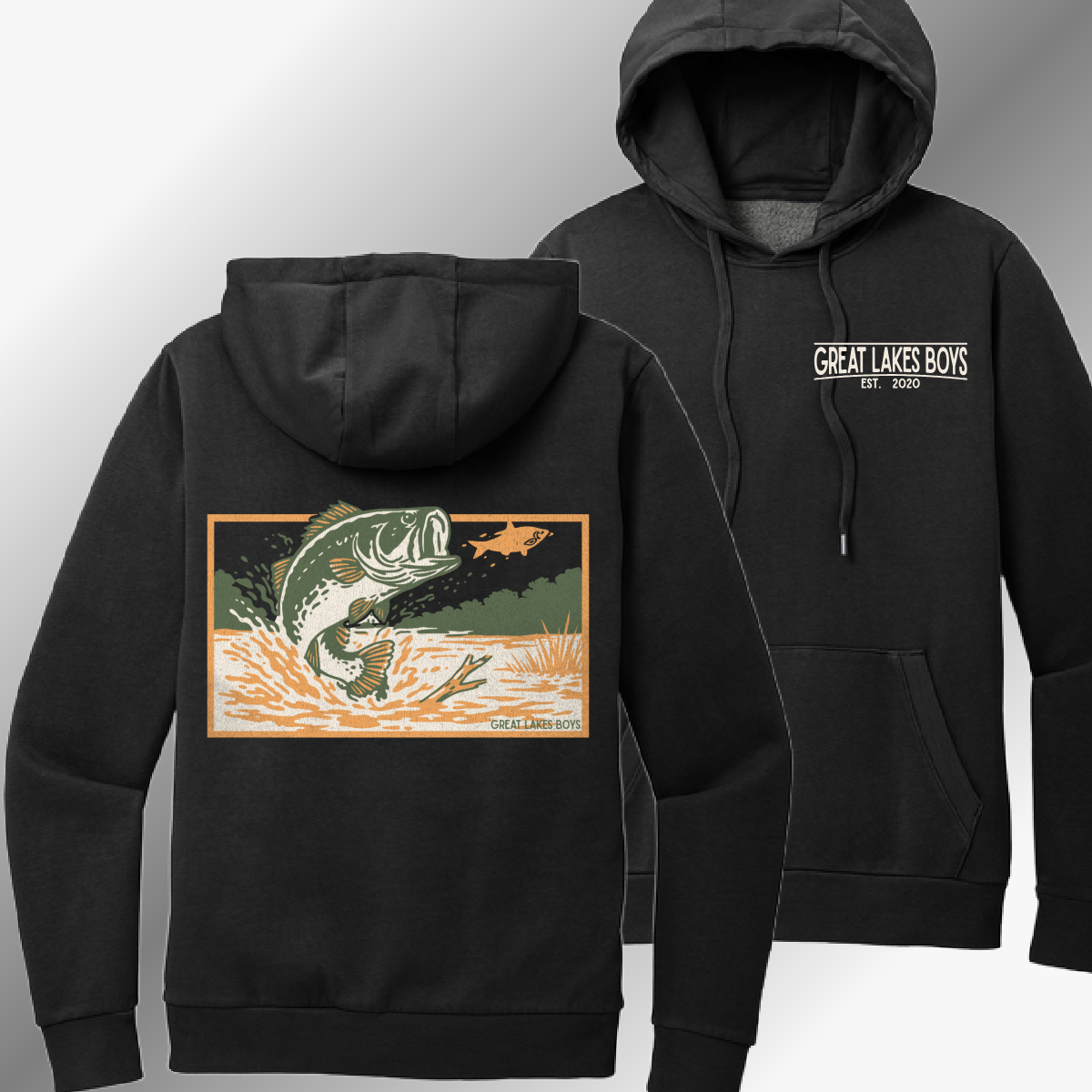 Great Lakes Boys - Bass Fish Heavyweight Hoodie - Black (Adult)