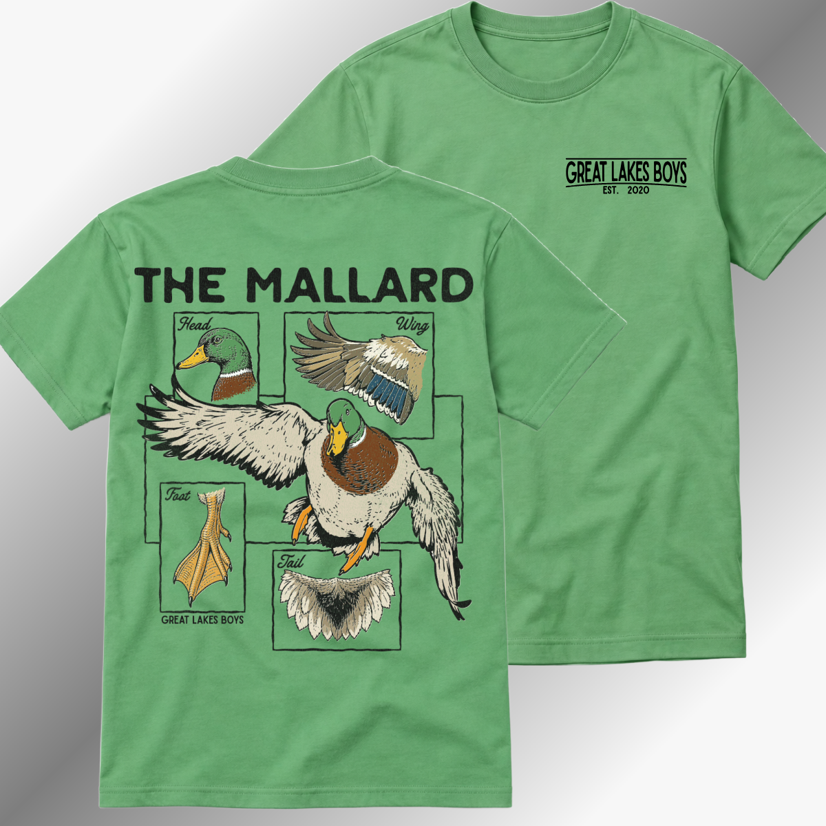 Great Lakes Boys - Anatomy Of A Mallard Beach Wash Tee - Safari Green (Youth & Adult)