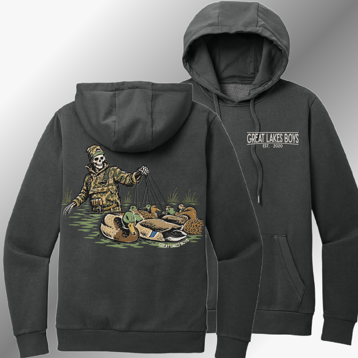 Great Lakes Boys - Duck Hunting Skeleton Heavyweight Hoodie - Graphite (Adult)