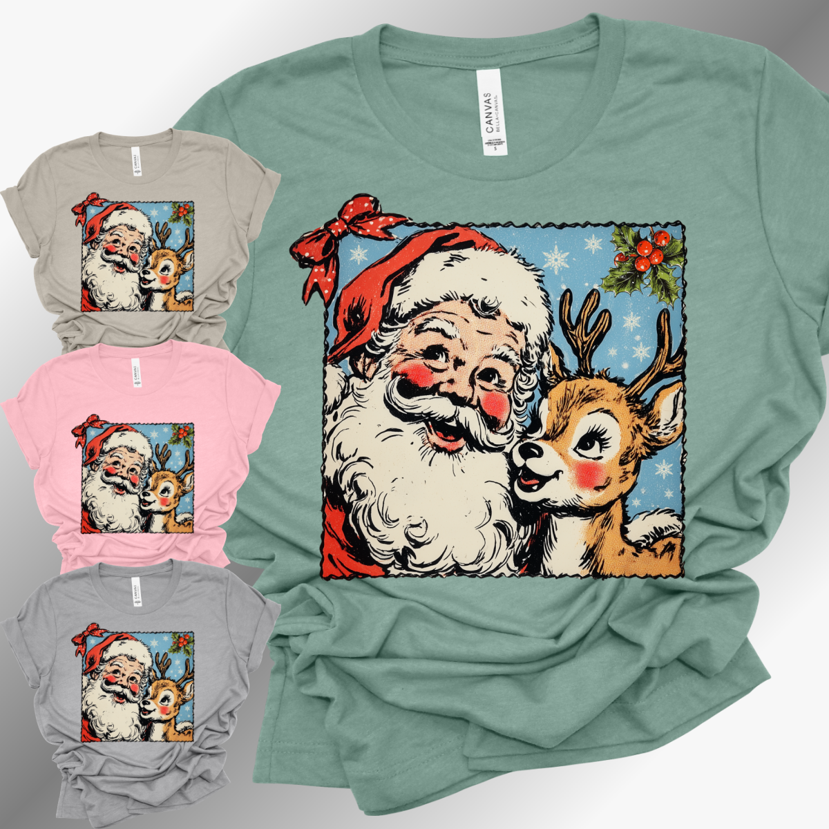 Retro Santa & Reindeer - Bella Canvas Tee