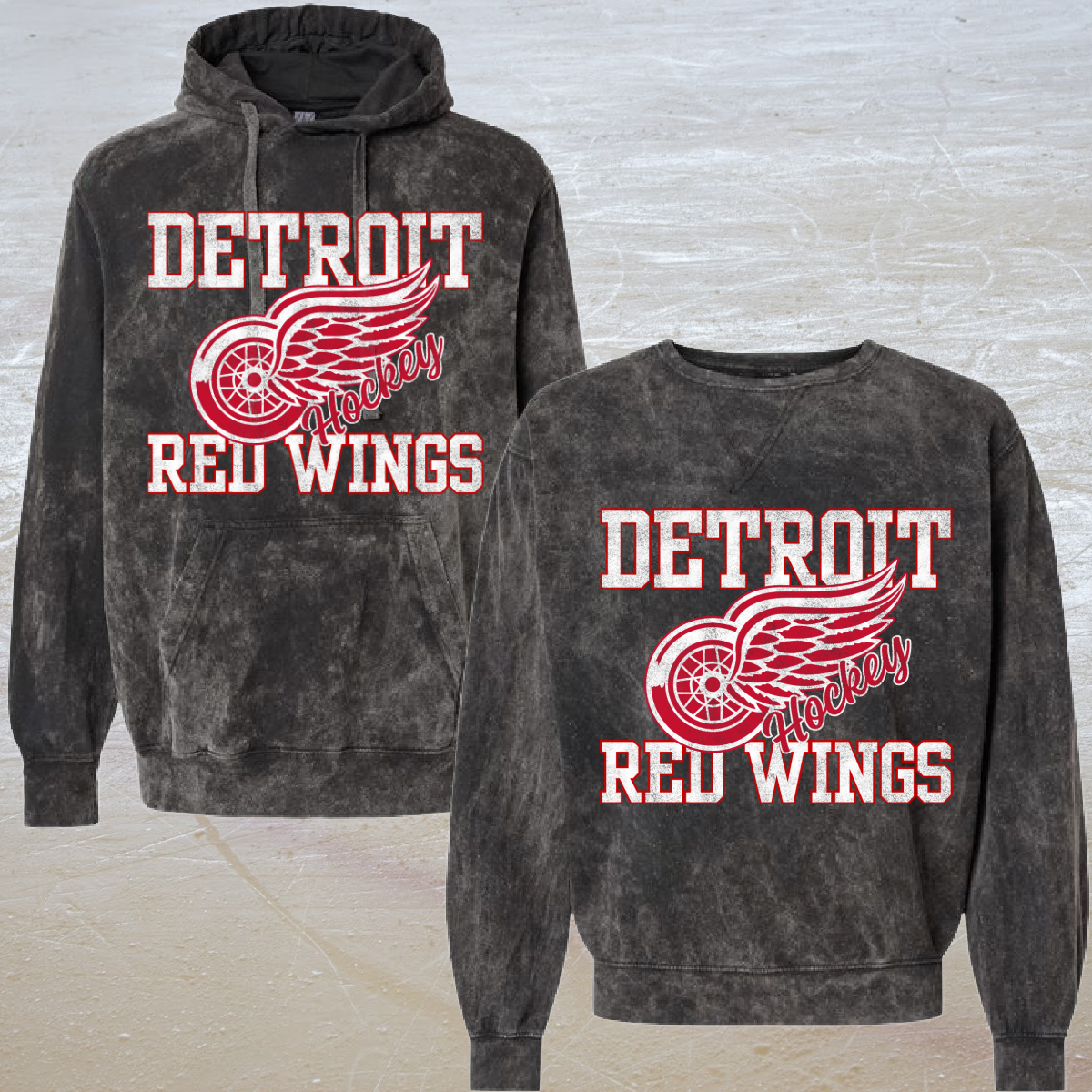 Distressed Hockey Mineral Washed Hoodie or Crewneck (Adult) - PREORDER - WILL SHIP BY 3/11