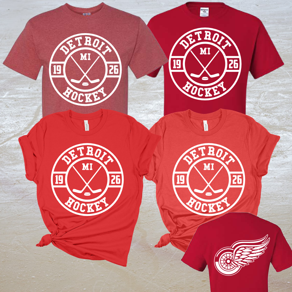 Detroit Hockey Short & Long Sleeve Tees (Adult) - PREORDER - WILL SHIP BY 3/11
