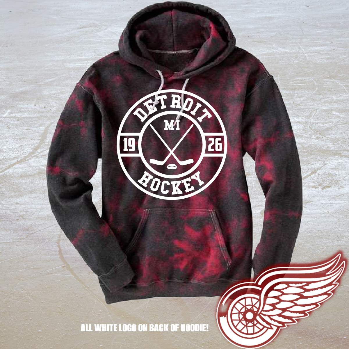 Detroit Hockey Crystal Dyed Hoodie (Adult) - PREORDER - WILL SHIP BY 3/11