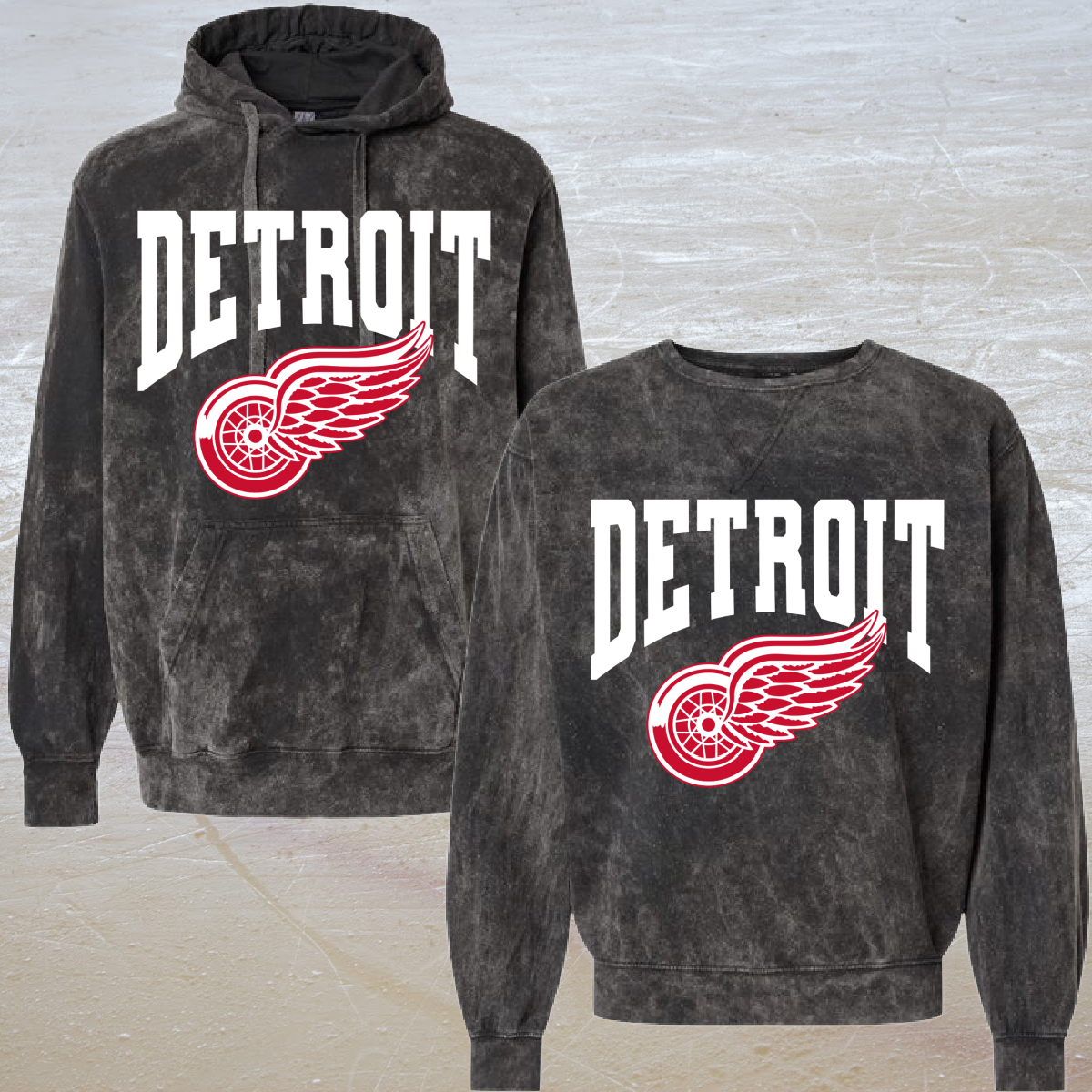 Detroit with Logo Mineral Washed Hoodie or Crewneck (Adult) - PREORDER - WILL SHIP BY 3/11
