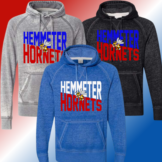 Hemmeter Elementary - Angled Logo Acid Wash Hoodie (Adult) - MADE TO ORDER/TWO WEEKS