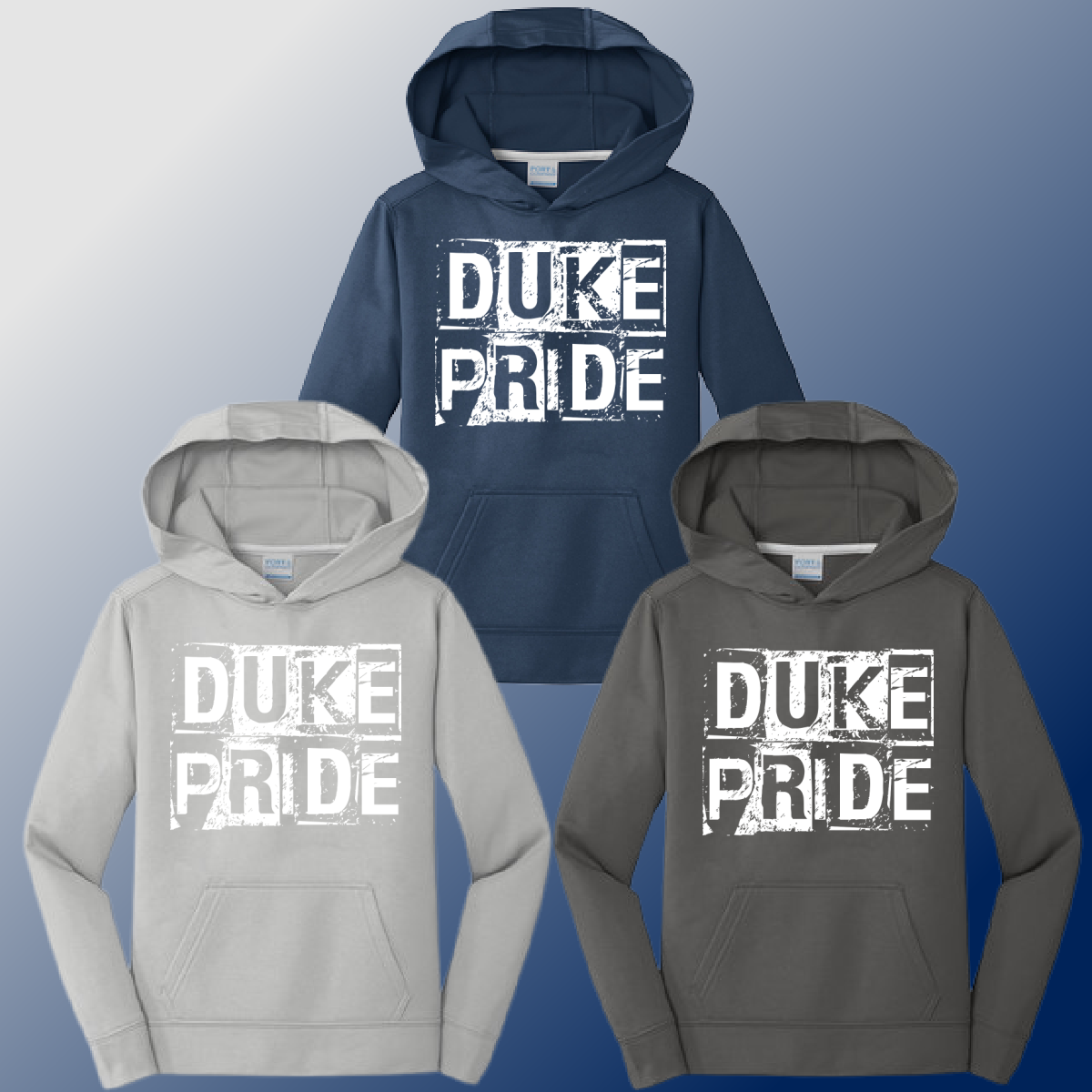 Dukes - Distressed Block Dri Fit Hoodie (Youth & Adult) - MADE TO ORDER/TWO WEEKS