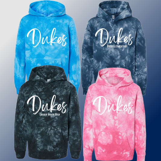 Dukes - Simple Script Tie Dye Hoodie (Youth & Adult) - MADE TO ORDER/TWO WEEKS