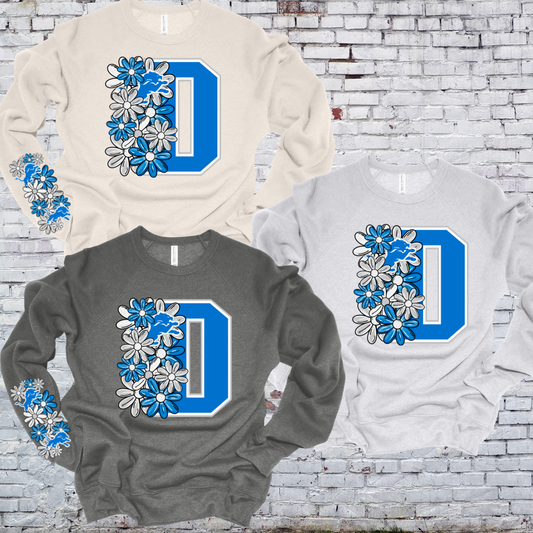 Lions D with Sleeve Detail Premium Crewneck (Adult) - MADE TO ORDER/TWO WEEKS