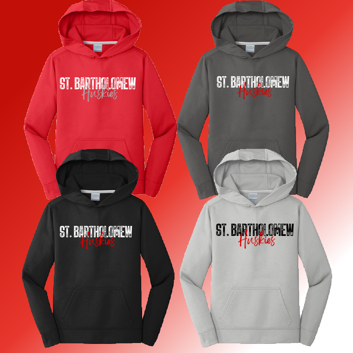 St. Bartholomew School - Stamped Font Dri Fit Hoodie (Youth & Adult) - MADE TO ORDER/TWO WEEKS