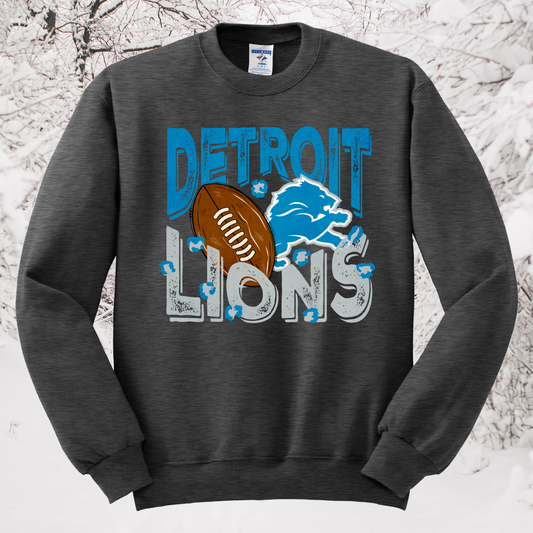 🐻 Fat Bear Friday - Detroit Lions - Leopard Accent (Heather Black Crewneck)