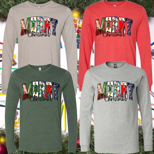 MERRY Movie Characters Long Sleeve Tee - Varsity Lettering (Adult)