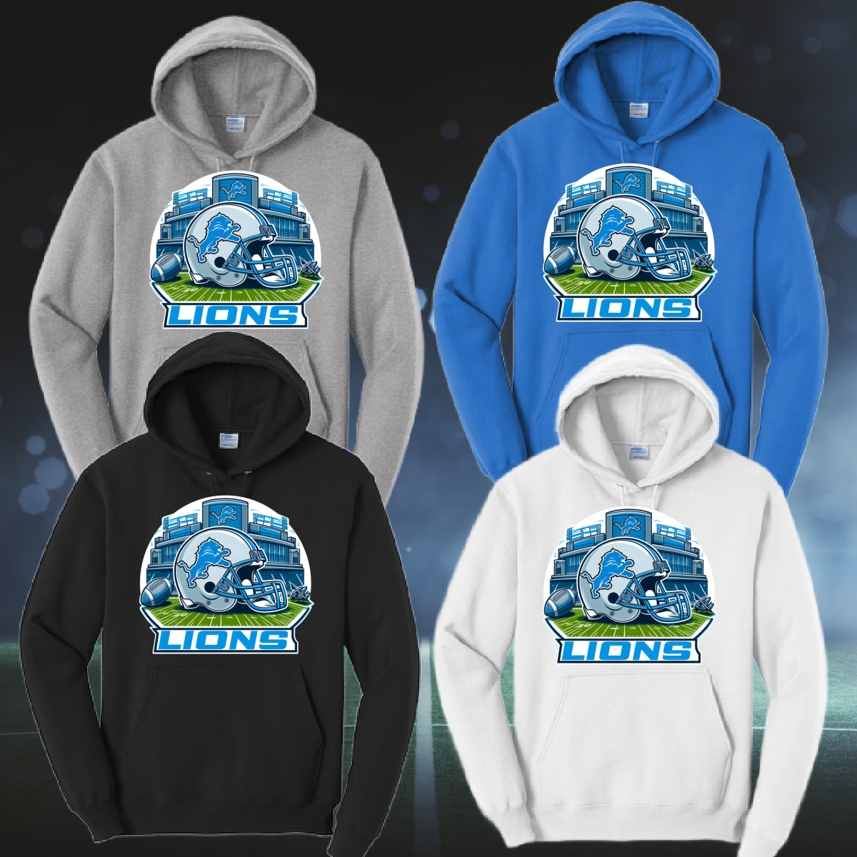 Lions Stadium Hooded Sweatshirt-Front Design (Adult)