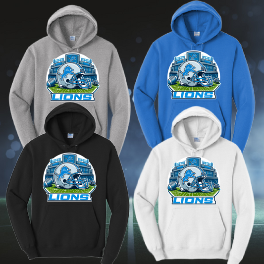 Lions Stadium Hooded Sweatshirt-Front Design (Adult)