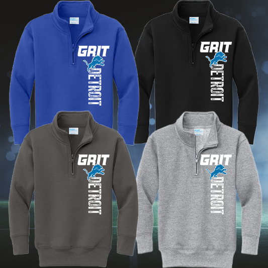 Lions Grit Quarter Zip Basic Sweatshirt-Front Design (Youth)