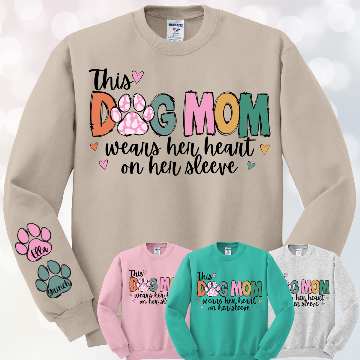 This DOG MOM Wears Her Heart On Her Sleeve Crewneck - Customizable!