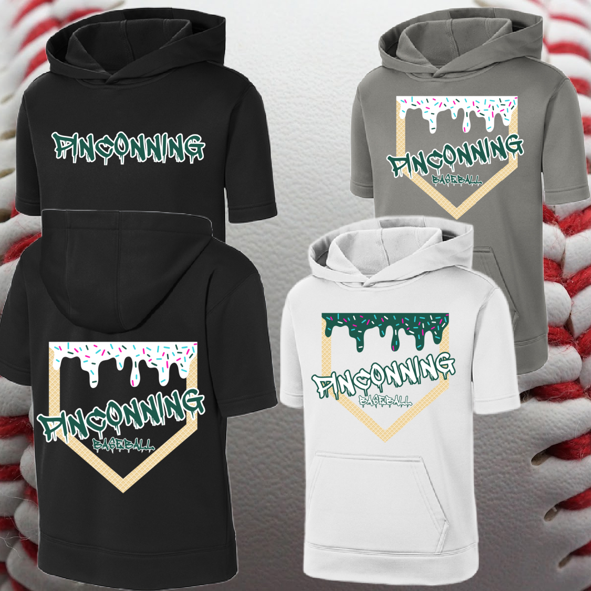 Pinconning Baseball - Homeplate Ice Cream Drip SHORT Sleeve Performance Hoodie