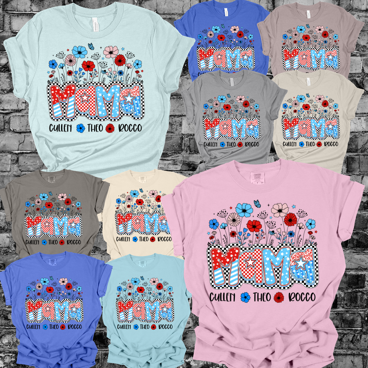 Red White & Blue Personalized Mama Tee