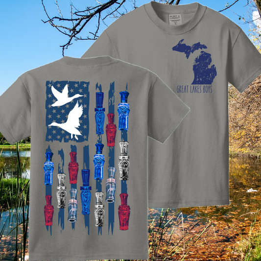 Great Lakes Boys - USA Duck Call Flag Beach Wash Tee (Youth & Adult)