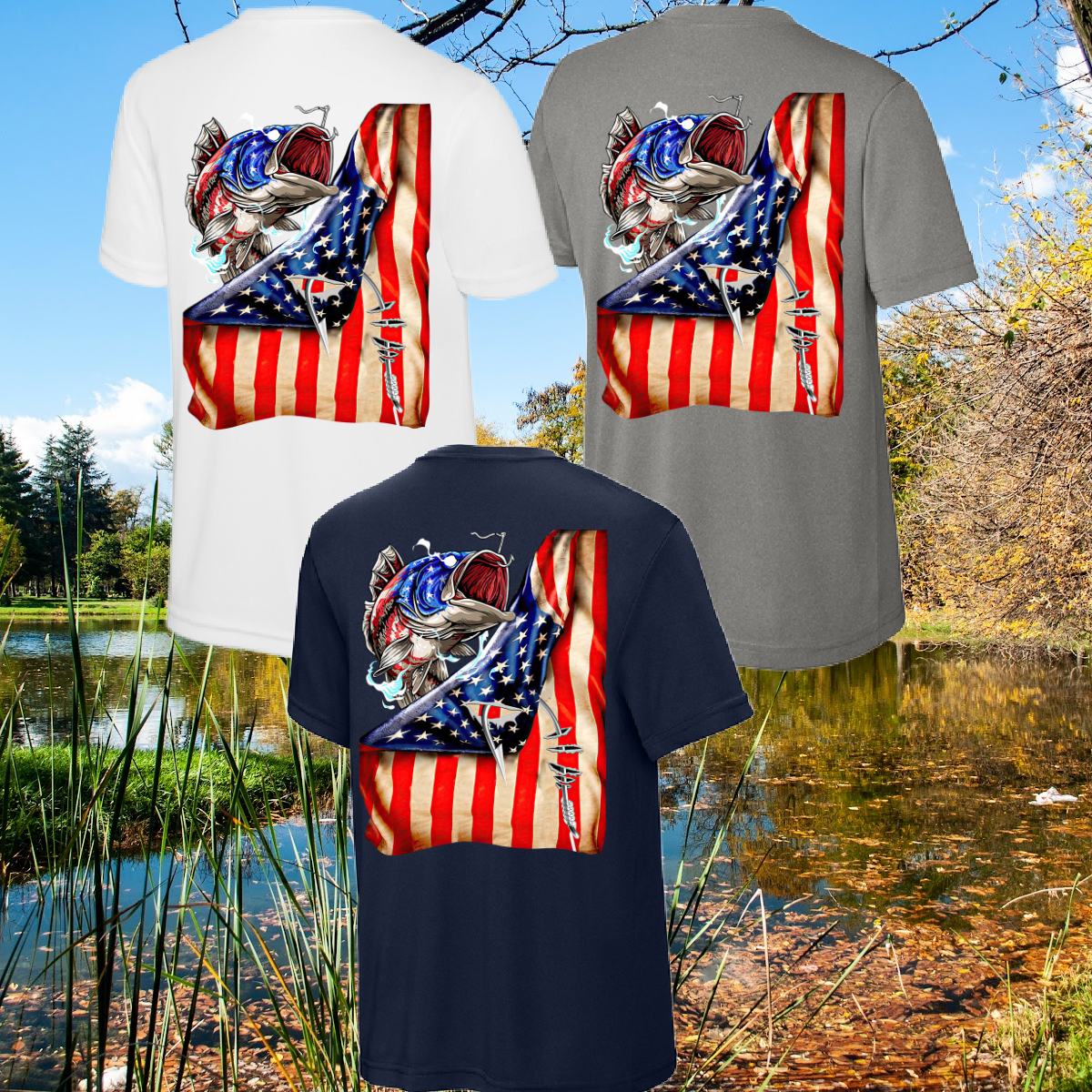 Great Lakes Boys - American Flag Bass Fish Performance Tee (Youth & Adult)