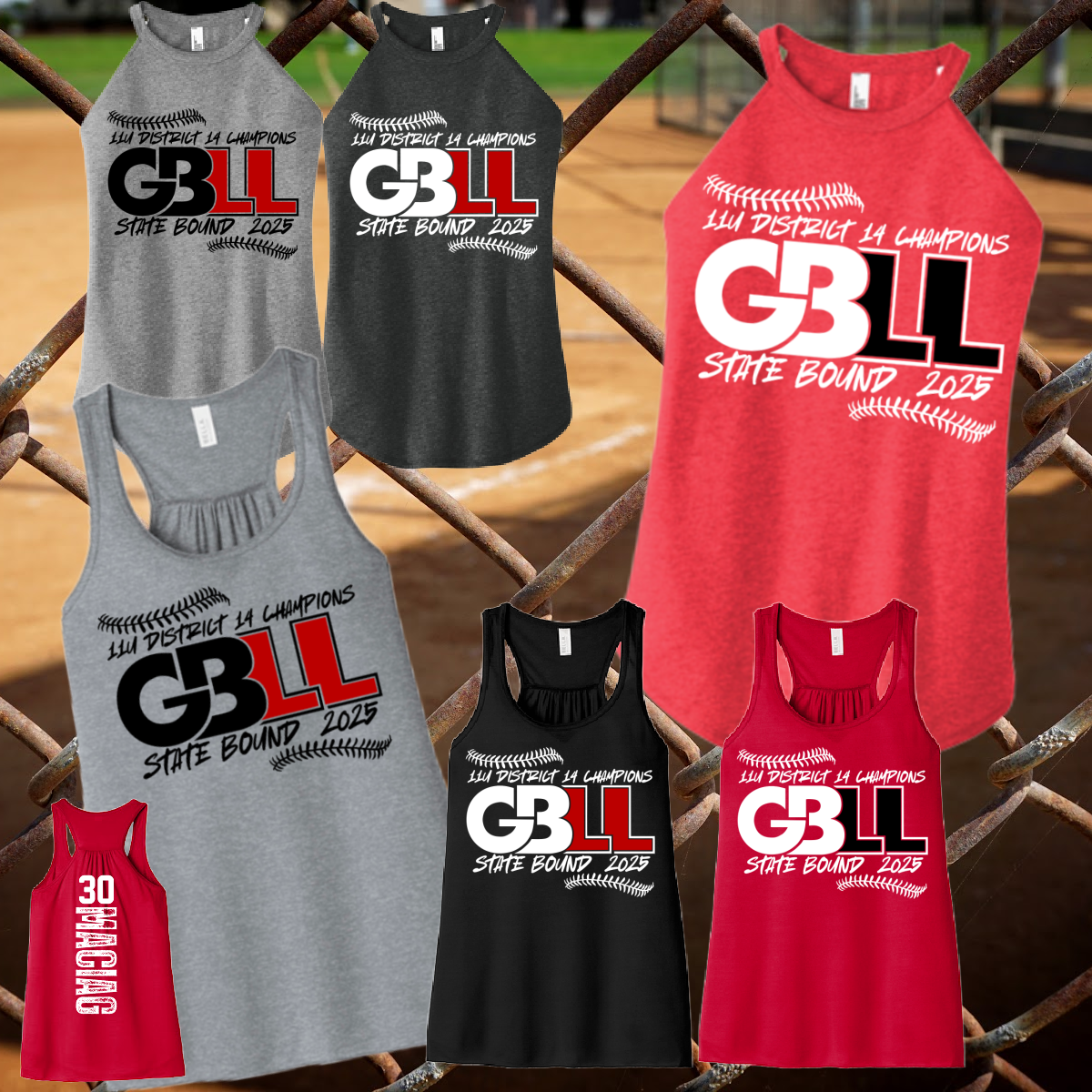 Greater Bay Little League - 2025 District Champs STATE BOUND Premium Tank w/Vertical Name & Number