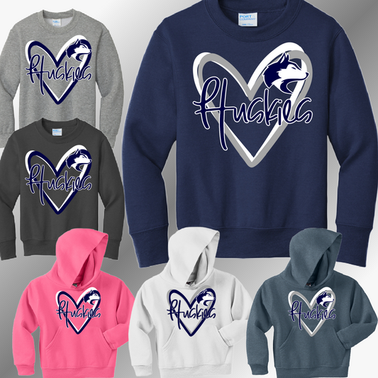 Hemlock Huskies - Doodle Mascot Heart Basic Sweatshirt (Youth)