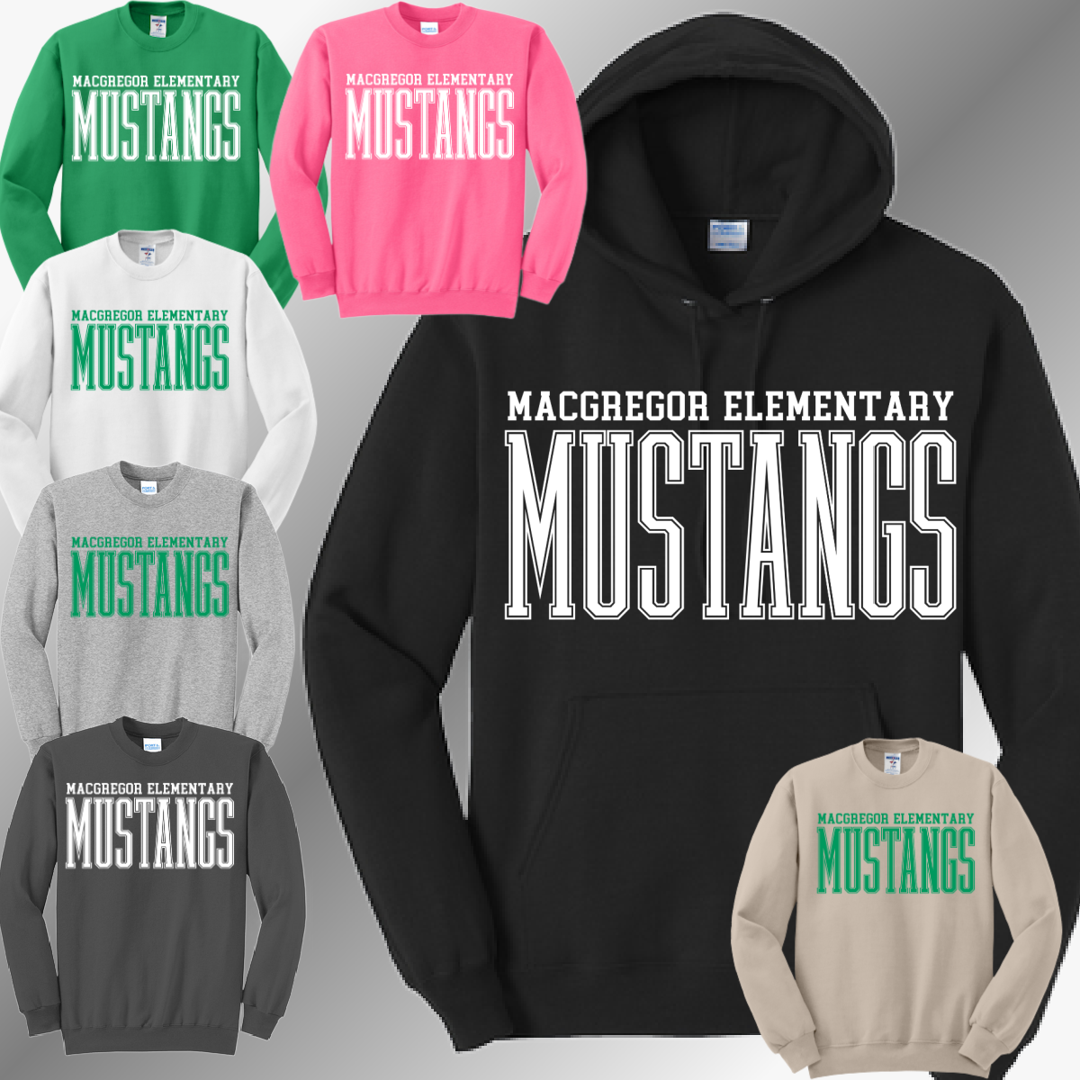 MacGregor Mustangs - Tall Skinny Font Basic Sweatshirt (Youth & Adult)