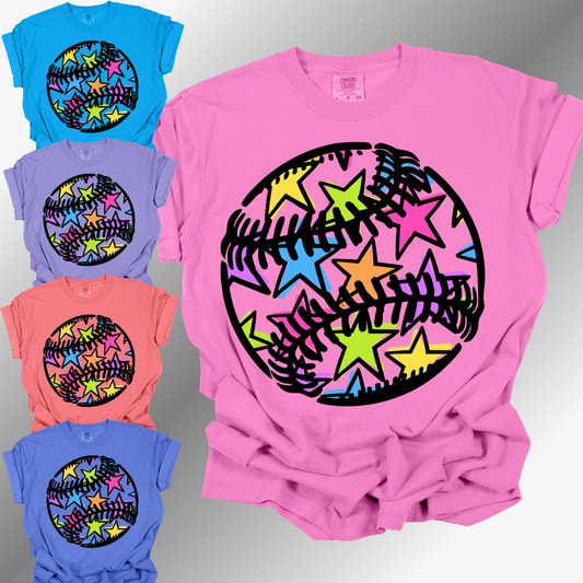 Colorful Stars Baseball - Comfort Colors Tee (Adult)