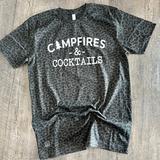 Campfires & Cocktails Tee (Black Leopard) - Ready To Ship