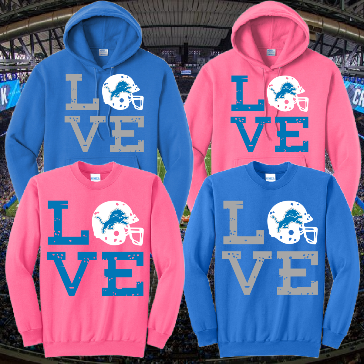 Lions LOVE Sweatshirt-Fun Colors (Adult) - MADE TO ORDER/TWO WEEKS