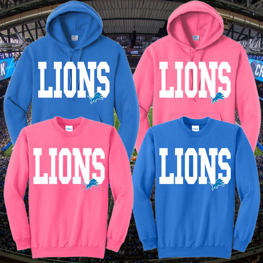 Lions VARSITY Sweatshirt-Fun Colors (Adult) - MADE TO ORDER/TWO WEEKS