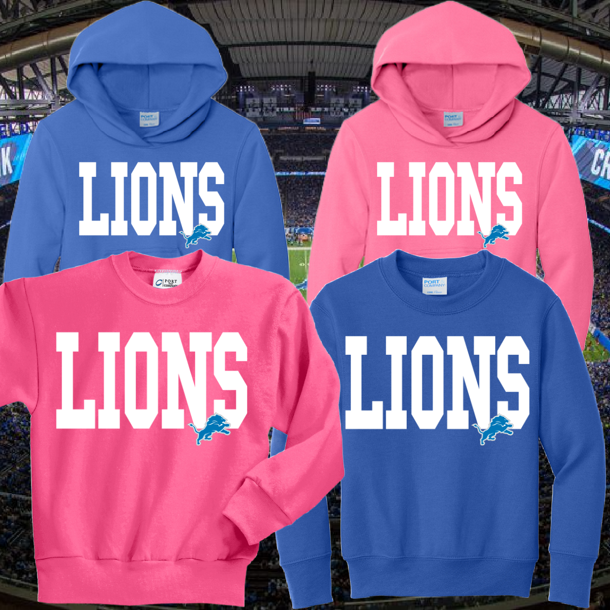 Lions VARSITY Sweatshirt-Fun Colors (Youth) - MADE TO ORDER/TWO WEEKS