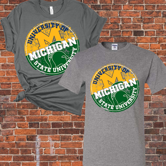 U of M/MSU Divided Short Sleeve Tee - Deep Heather Gray (Youth & Adult) - MADE TO ORDER/TWO WEEKS