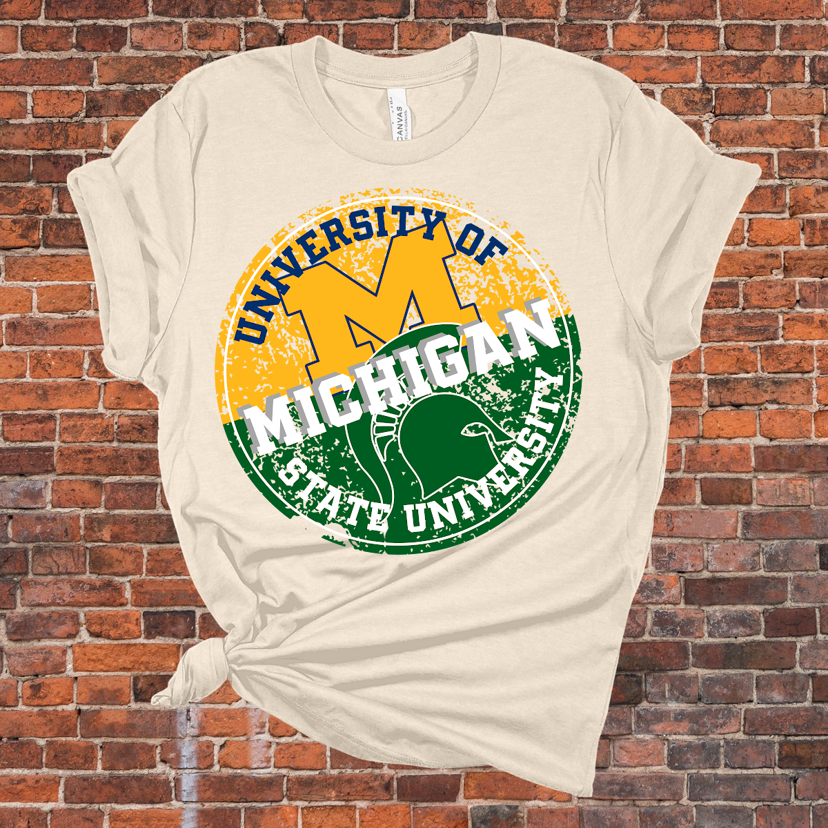 U of M/MSU Divided Short Sleeve Tee - Natural (Youth & Adult) - MADE TO ORDER/TWO WEEKS