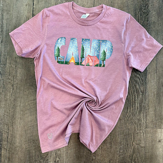 Watercolor CAMP Scene Tee - Ready To Ship*