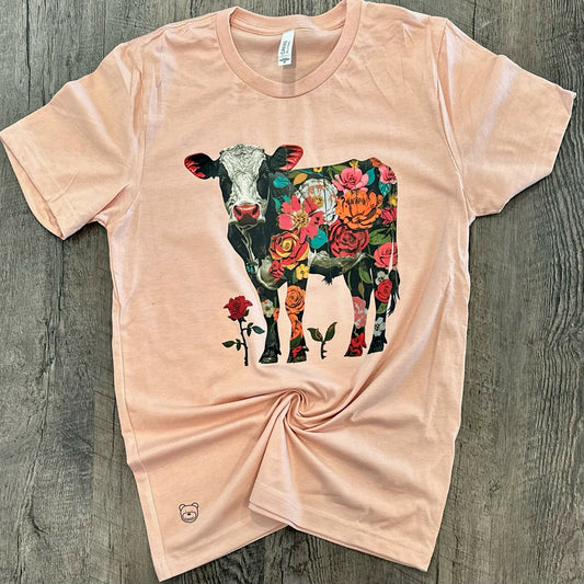 Floral Cow Tee - Ready To Ship*