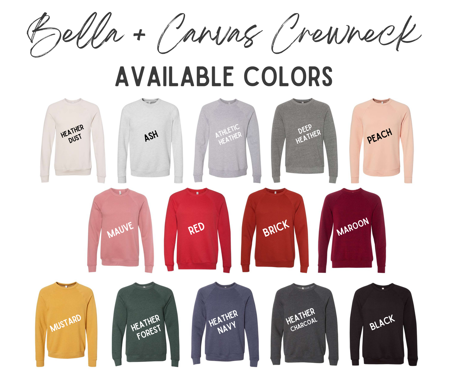 Color Chart - Bella Canvas Crewneck Sweatshirt