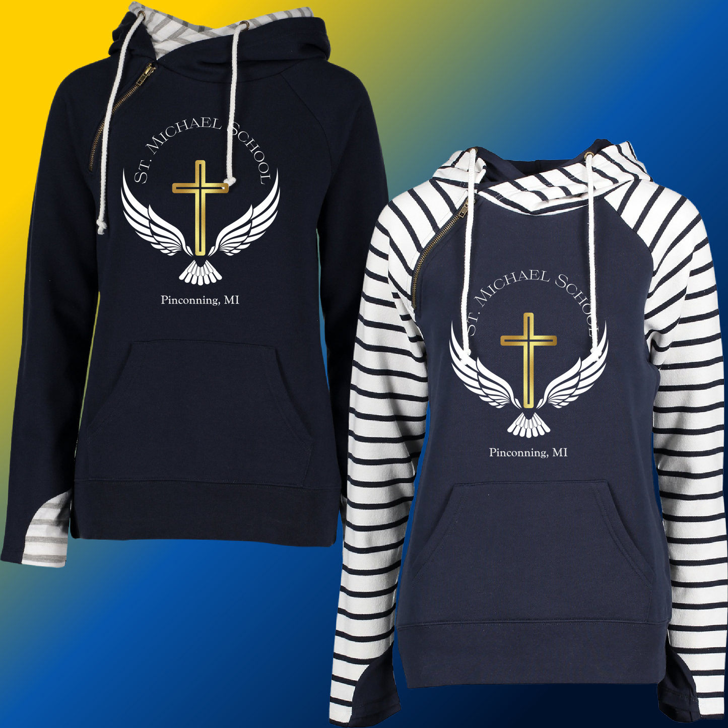 St. Michael Eagles - Double Hoodie with Zipper Logo Sweatshirt