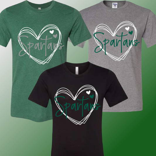 Pinconning Spartans - Heart Tee (Youth & Adult Sizes Available)
