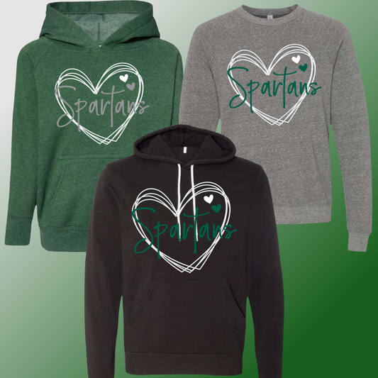 Pinconning Spartans - Heart Sweatshirt (Youth & Adult Sizes Available)