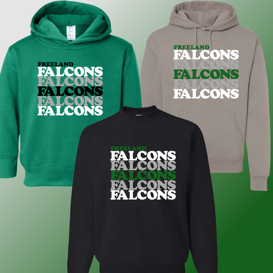 Freeland Falcons - Retro Repeating Sweatshirt (Youth & Adult Sizes Available)