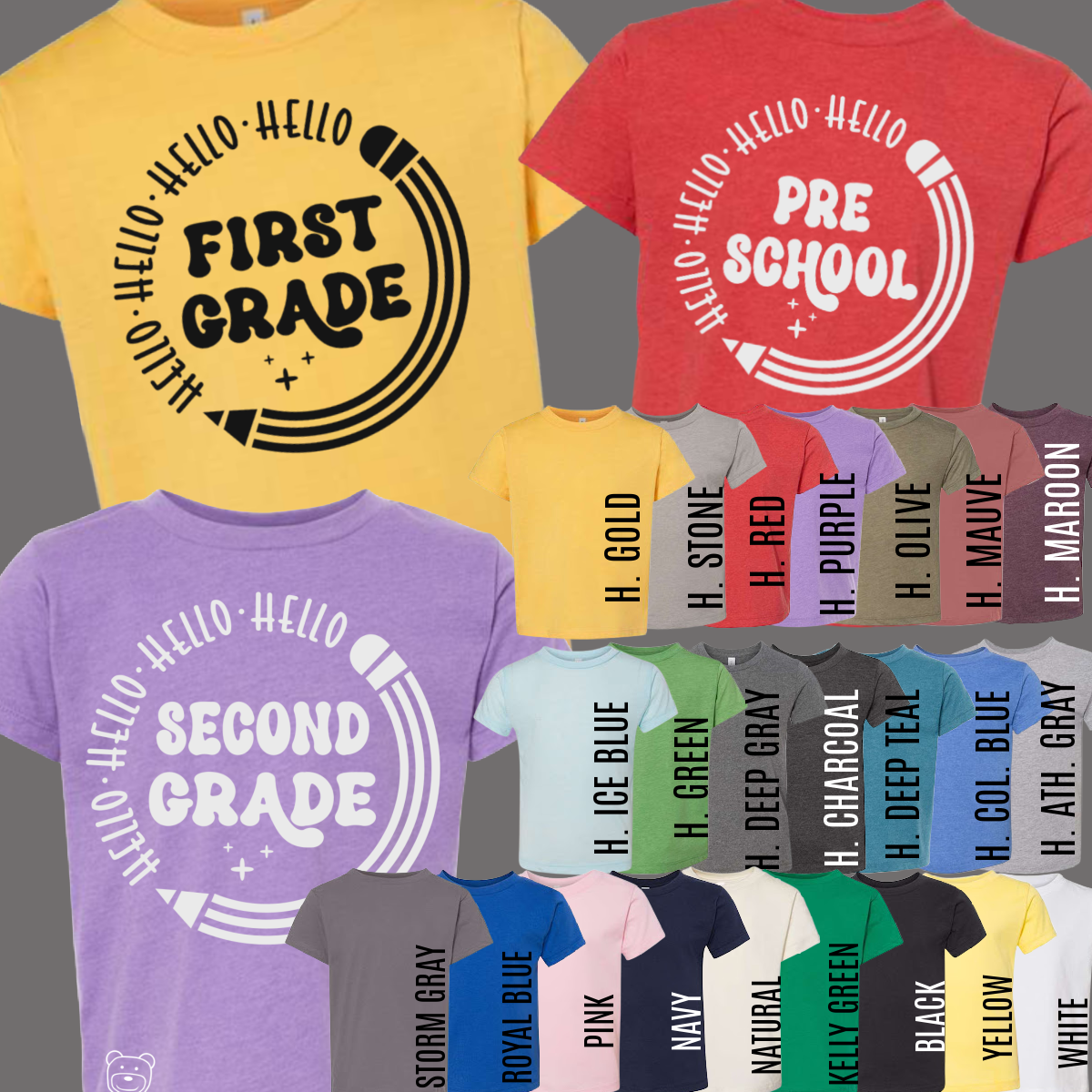 Hello with Pencil Back To School Grade Level Tees - MADE TO ORDER/TWO WEEKS