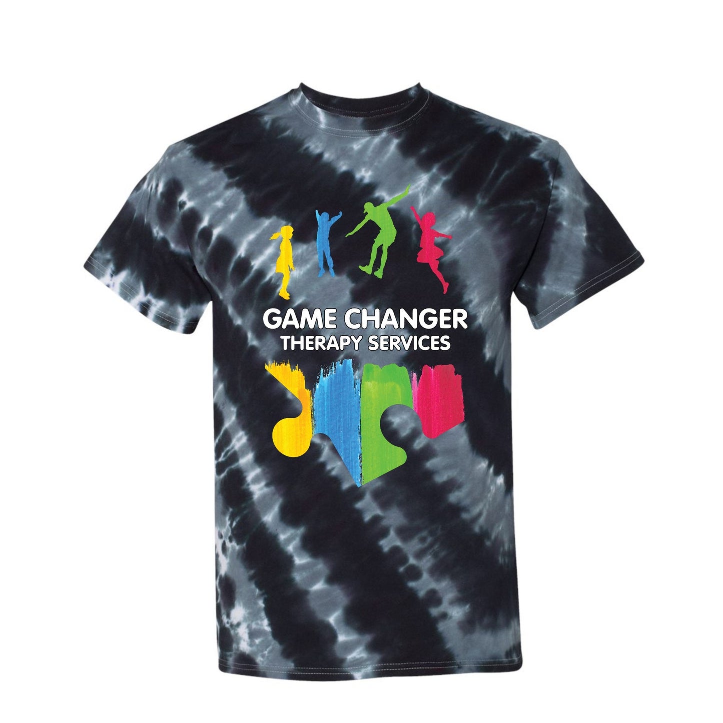 Game Changer Therapy Services Black Tilt Tie Dye Tee - Full Color Logo